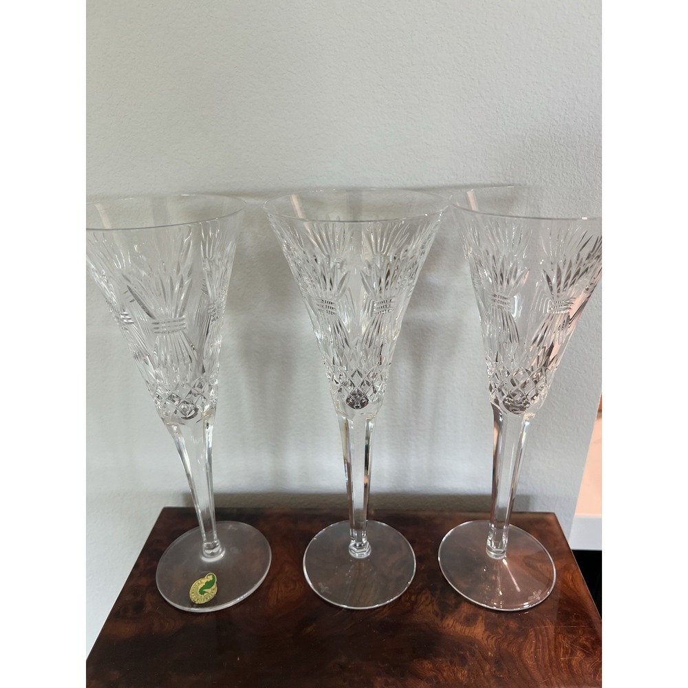 Set of 2 WATERFORD CRYSTAL Millennium Prosperity Wheat Champagne Toasting Flutes